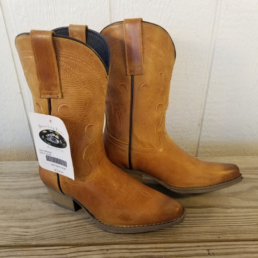 Sterling River Classic Womens Embroidered Leather Cowboy Boots 5.5 B SRC500